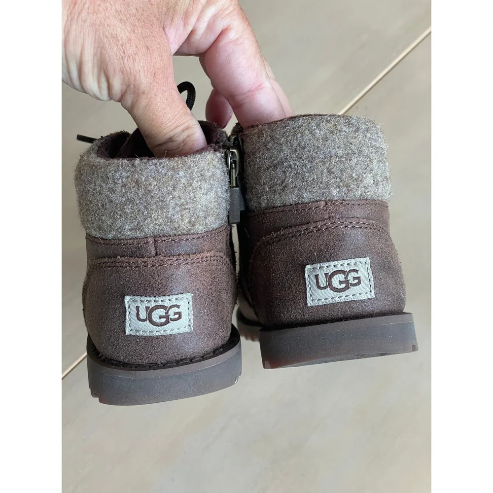 UGG Neumel Orin Wool Leather Suede‎ Brown Boots Toddler Size 8 Side Zip